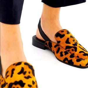 ASOS DESIGN Move Over leather slingback loafers in leopard print